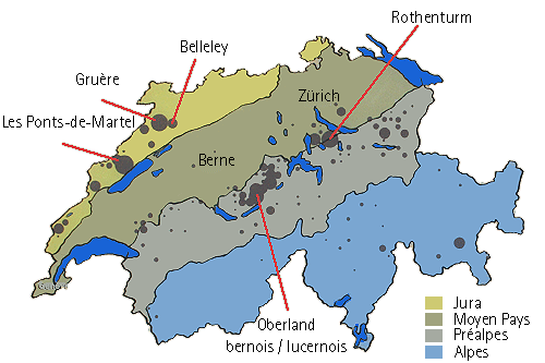 Emplacement des principales tourbières de Suisse