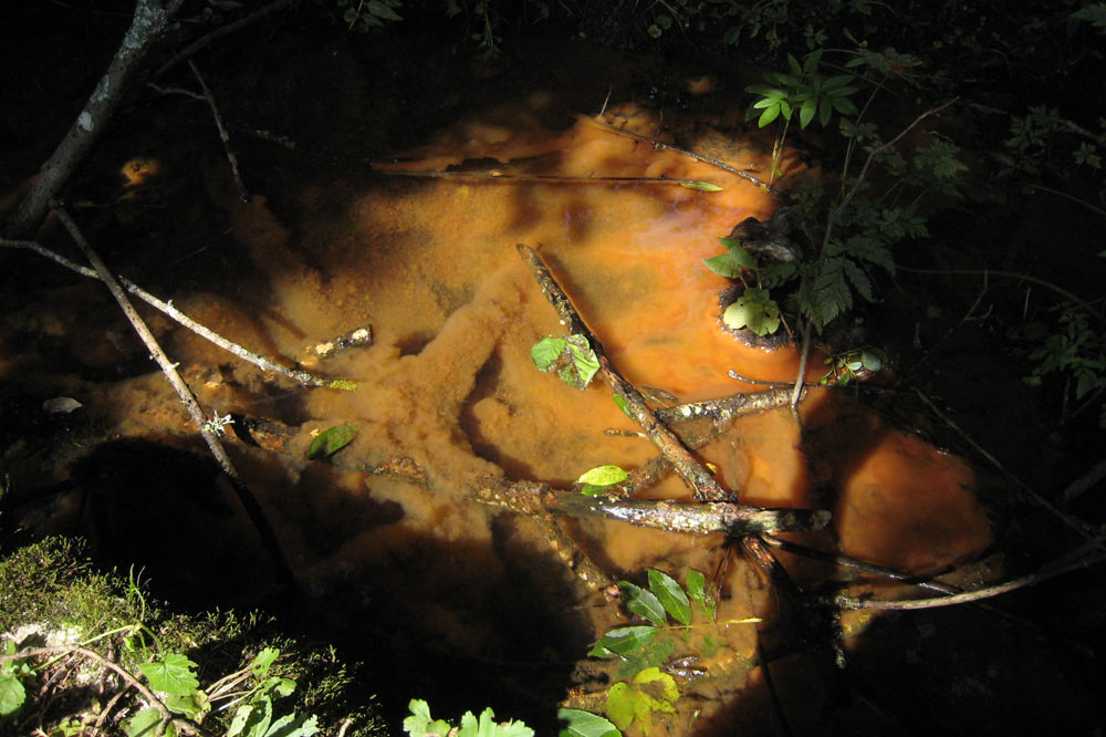 La masse boueuse orangée est liée à la présence de fer